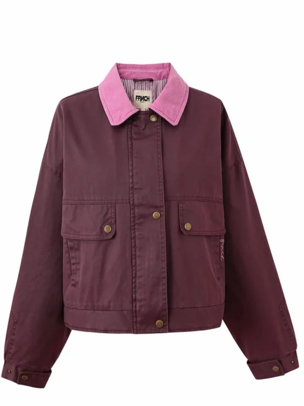 NWT FRNCH Paris Tigressa Cotton Canvas Utility Jacket Bordeaux Burgundy Pink M